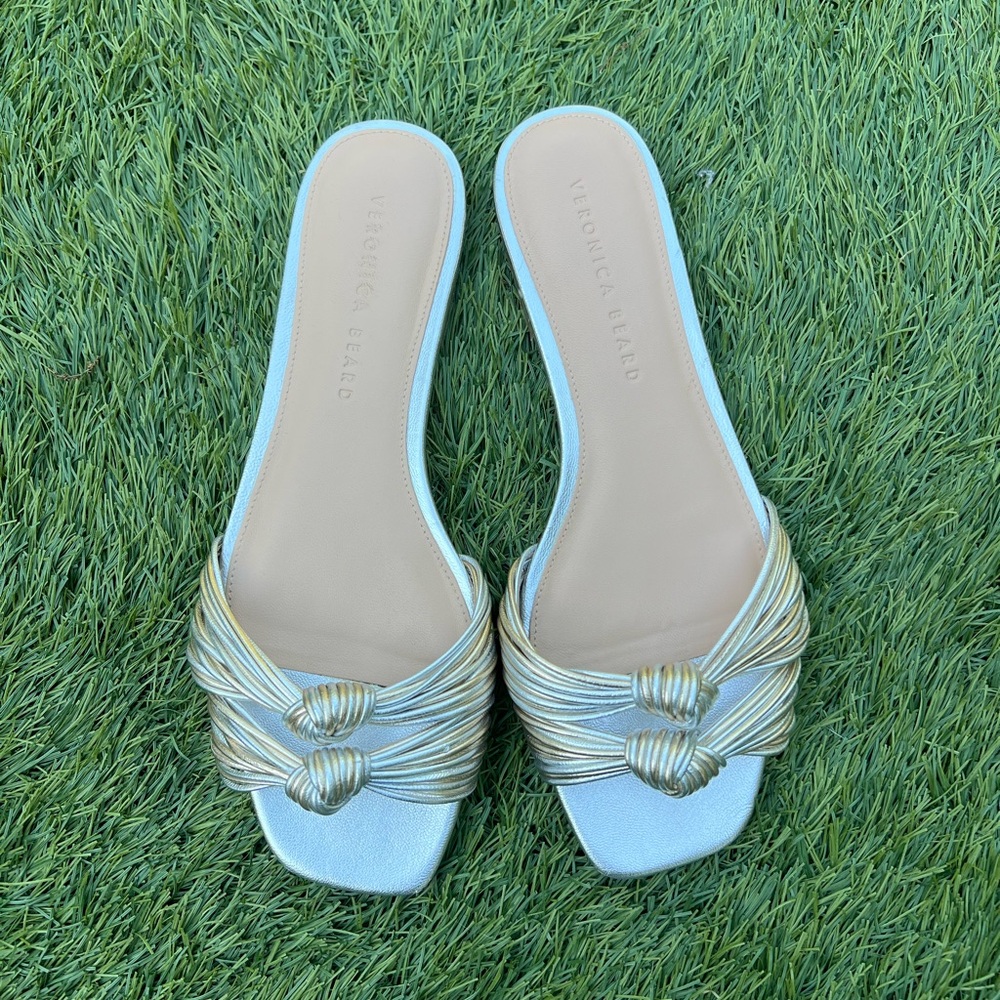 Veronica Beard Silver Metallic Gemma Leather Sandal 7.5